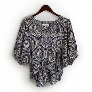 Rose + Olive Top Blouse S Bold Botanical Print Boho Retro Anthropologie